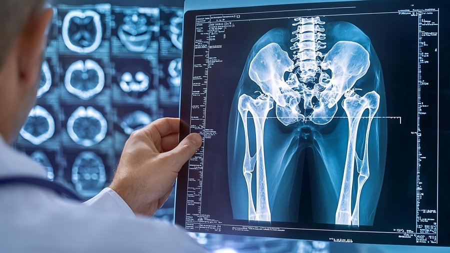 Doctor examining pelvic X-ray – sacroiliac joint denervation for chronic back pain relief